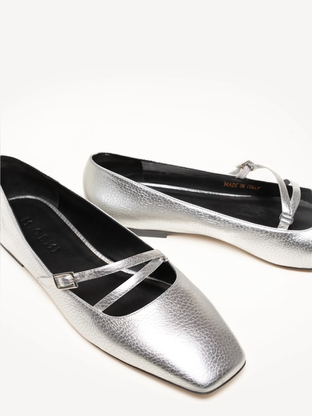 M.Gemi The Zoe Silver metallic Italian leather square toe ballet flats size 8